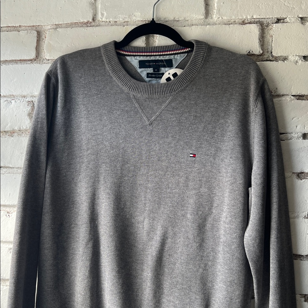 Men's Gray Sweater Cotton Crew Neck Sweatshirt Cotton Breathable Knit - Picture 10 of 11